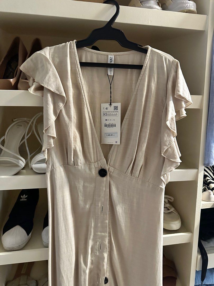 knee length dresses for ladies Zara Linen Blend Midi Dress With Belt – Heaven Couture