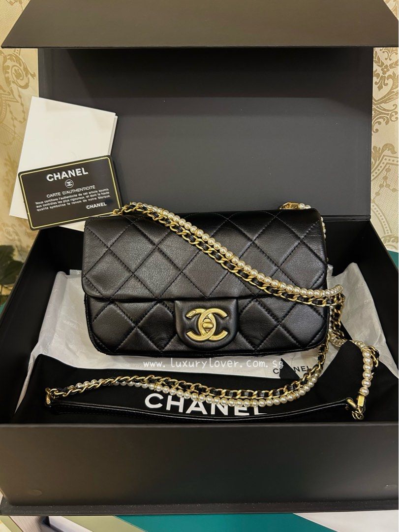 Chanel 23K Pearl Crush Mini Rectangle Flap in Dark Charcoal Grey