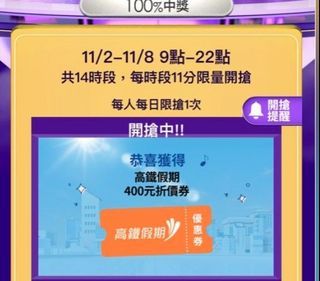 高鐵假期400元折價券 -旅遊券
