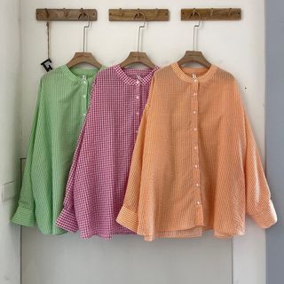 差八歲泡泡棉格紋中山領襯衫