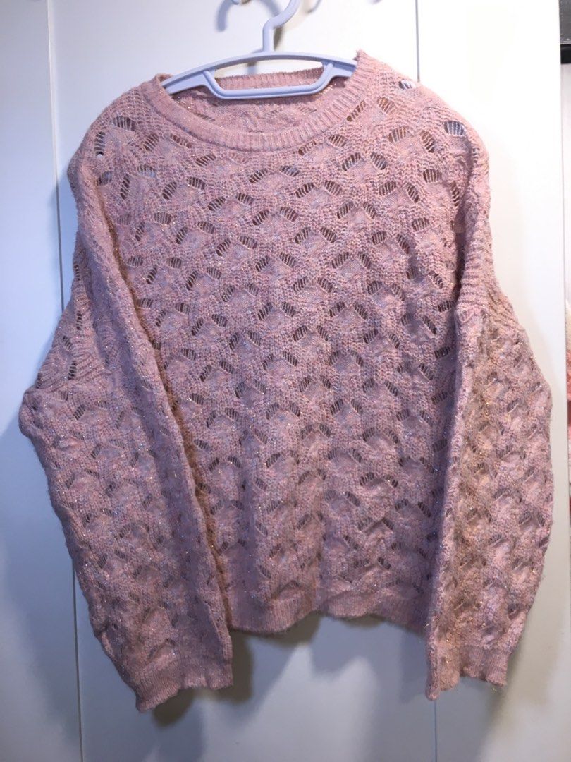 清屋** 新淨閒置粉色彩絲圓領毛衣上衣Sweater Top 實物如圖, 其他