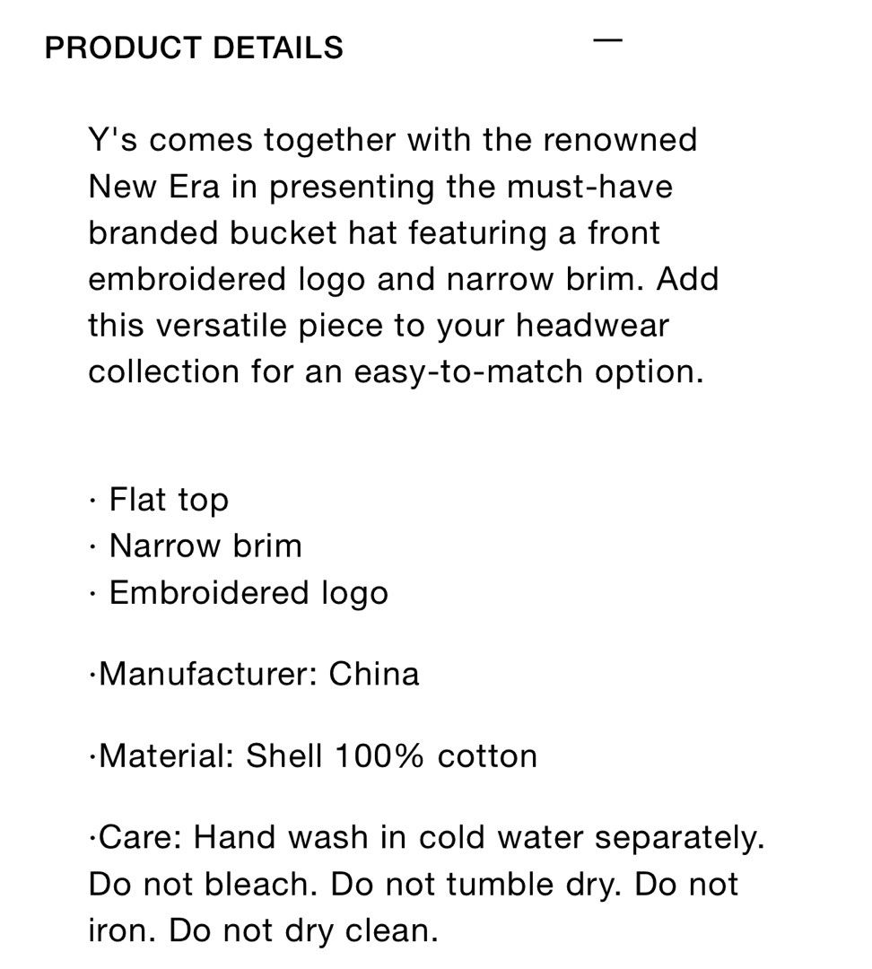 全新絕版限量日本Yohji Yamamoto Y's x New Era Bucket logo hat 漁夫