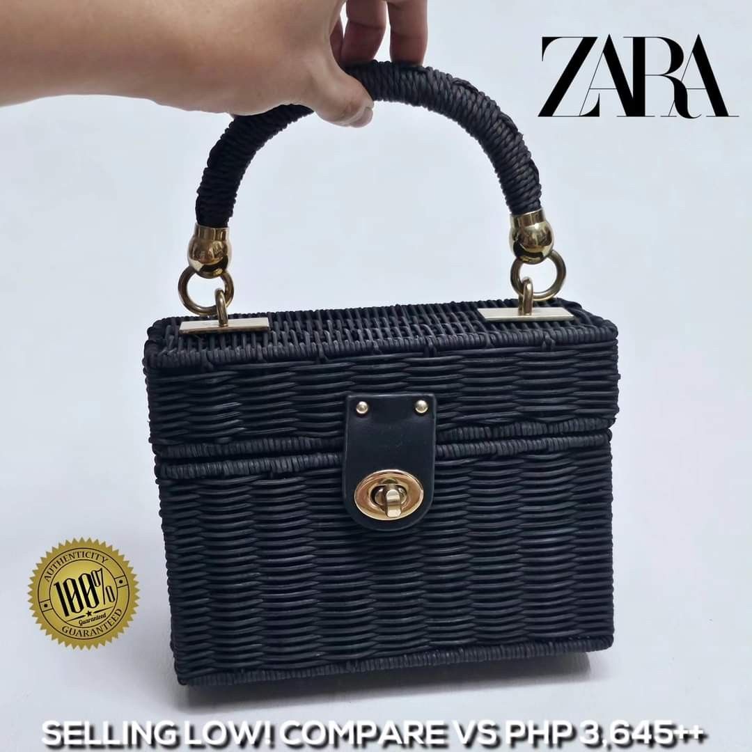 Authentic ZARA Minaudiere Bag With Braided Handle in Black Square box Wicker Bag Women s Fashion Bags Wallets Purses Pouches on Carousell