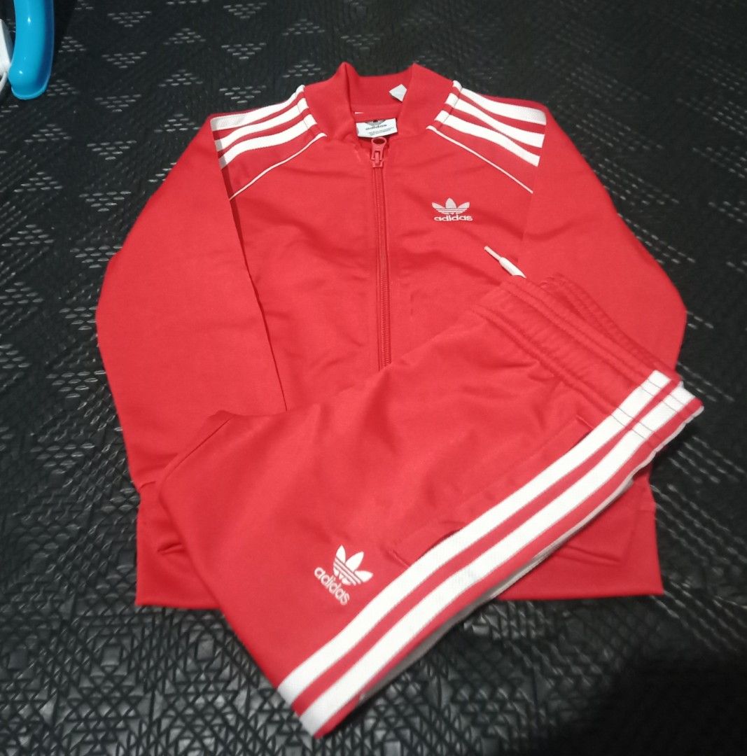 Adidas red tracksuit toddler top
