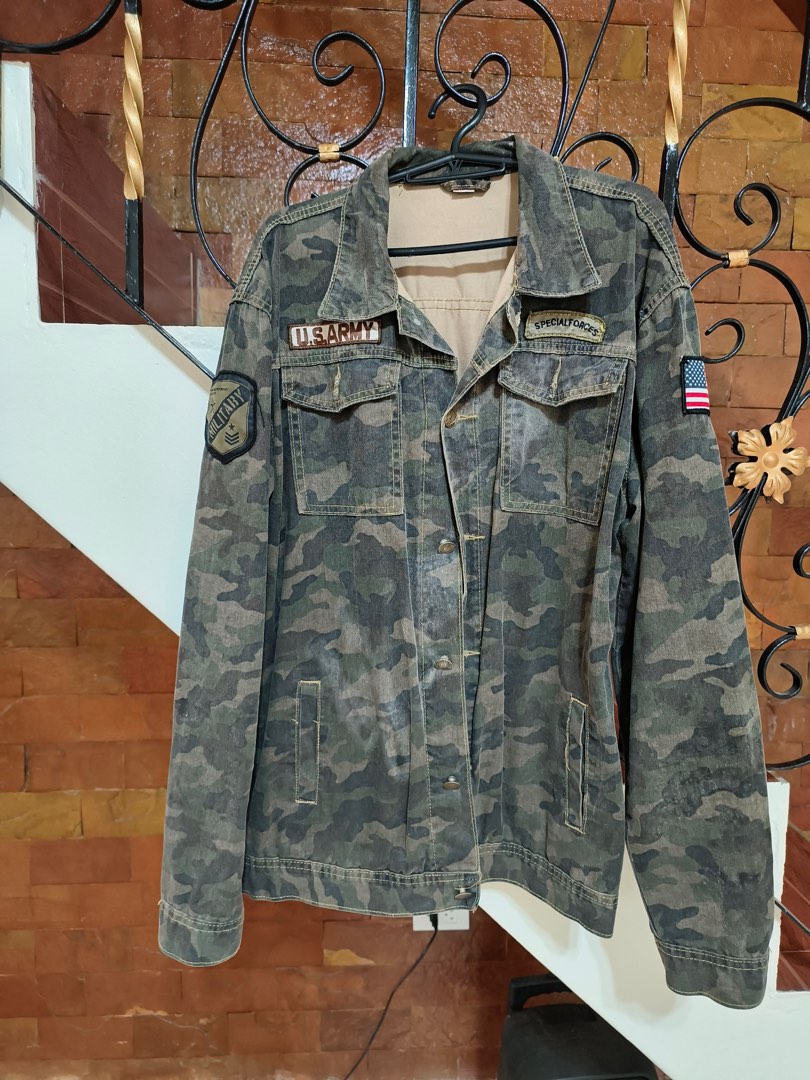 Army denim Jacket, Men's Fashion, Coats, Jackets and Outerwear on Carousell