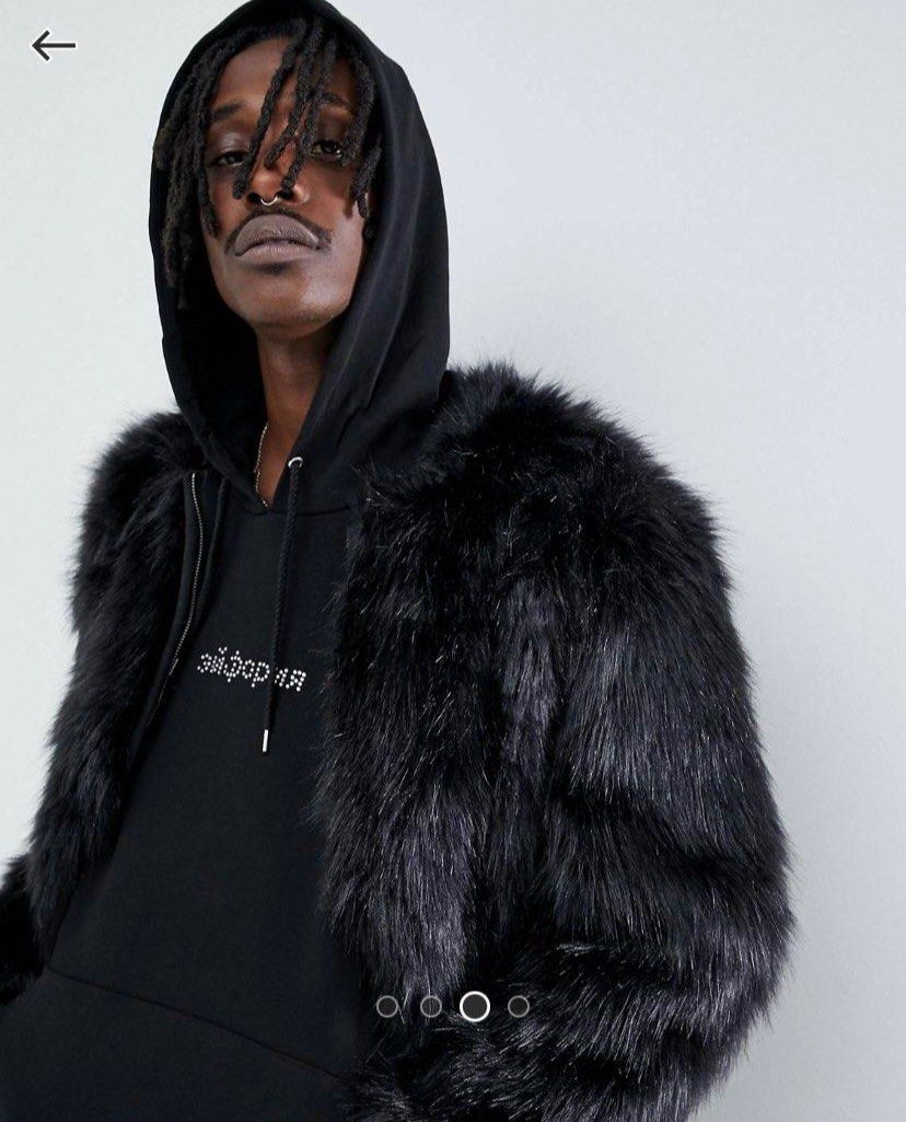 Mens faux on sale fur coat black