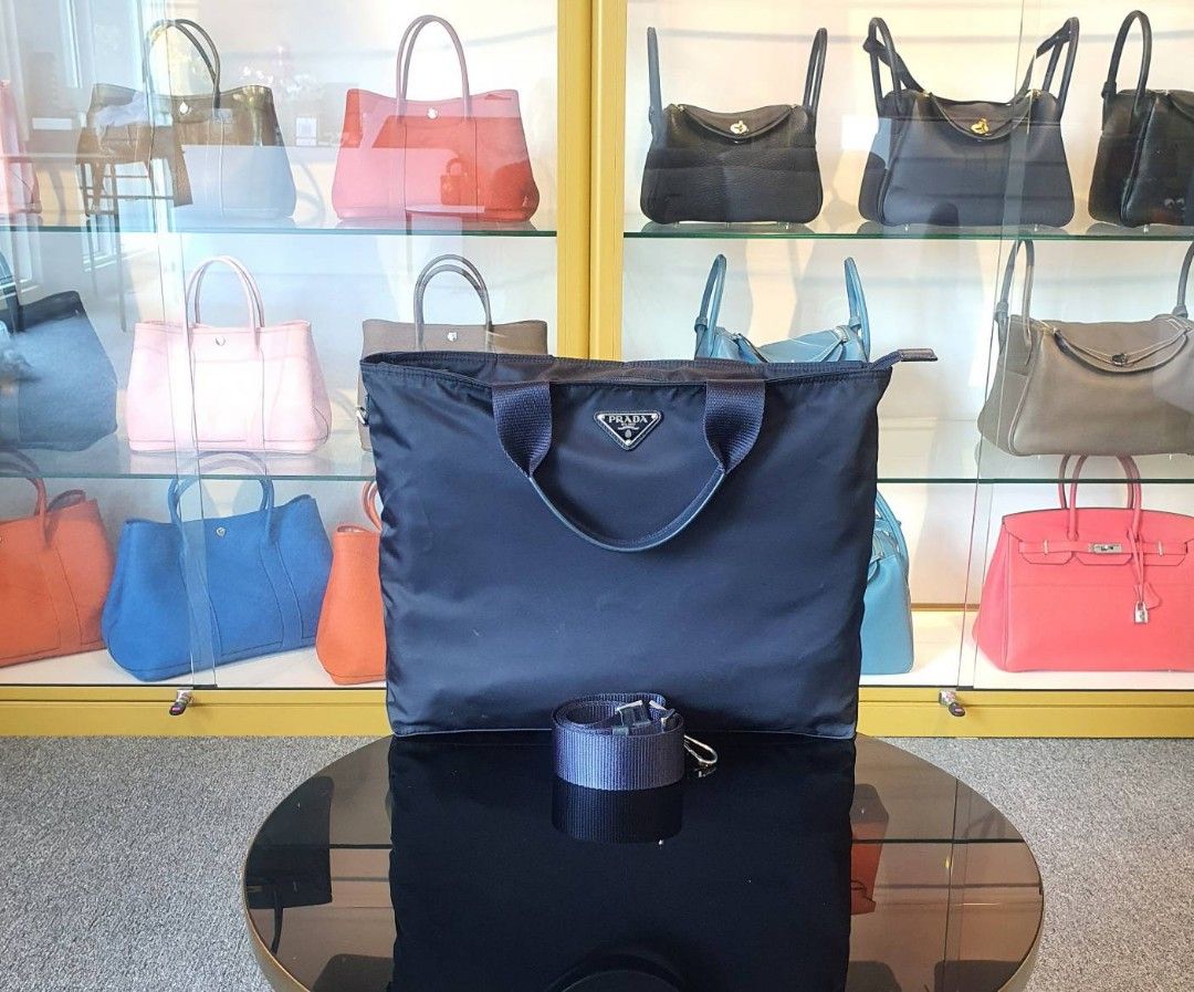 Authentic Pra da Navy Nylon Tote Bag Luxury Bags Wallets on