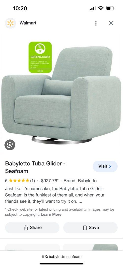 Babyletto tuba glider seafoam discount