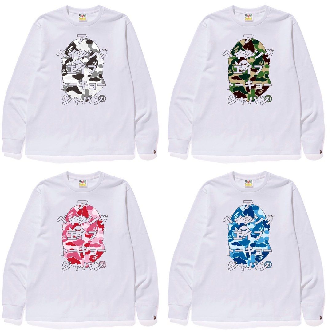 BAPE ABC CAMO JAPANESE LETTERS L/S TEE, Men's Fashion, Tops & Sets