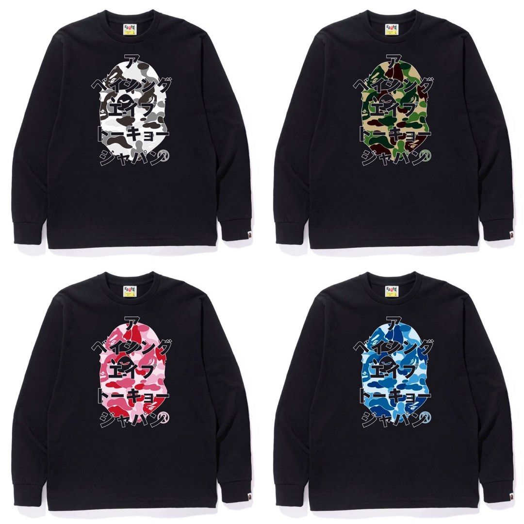 BAPE ABC CAMO JAPANESE LETTERS L/S TEE, Men's Fashion, Tops & Sets