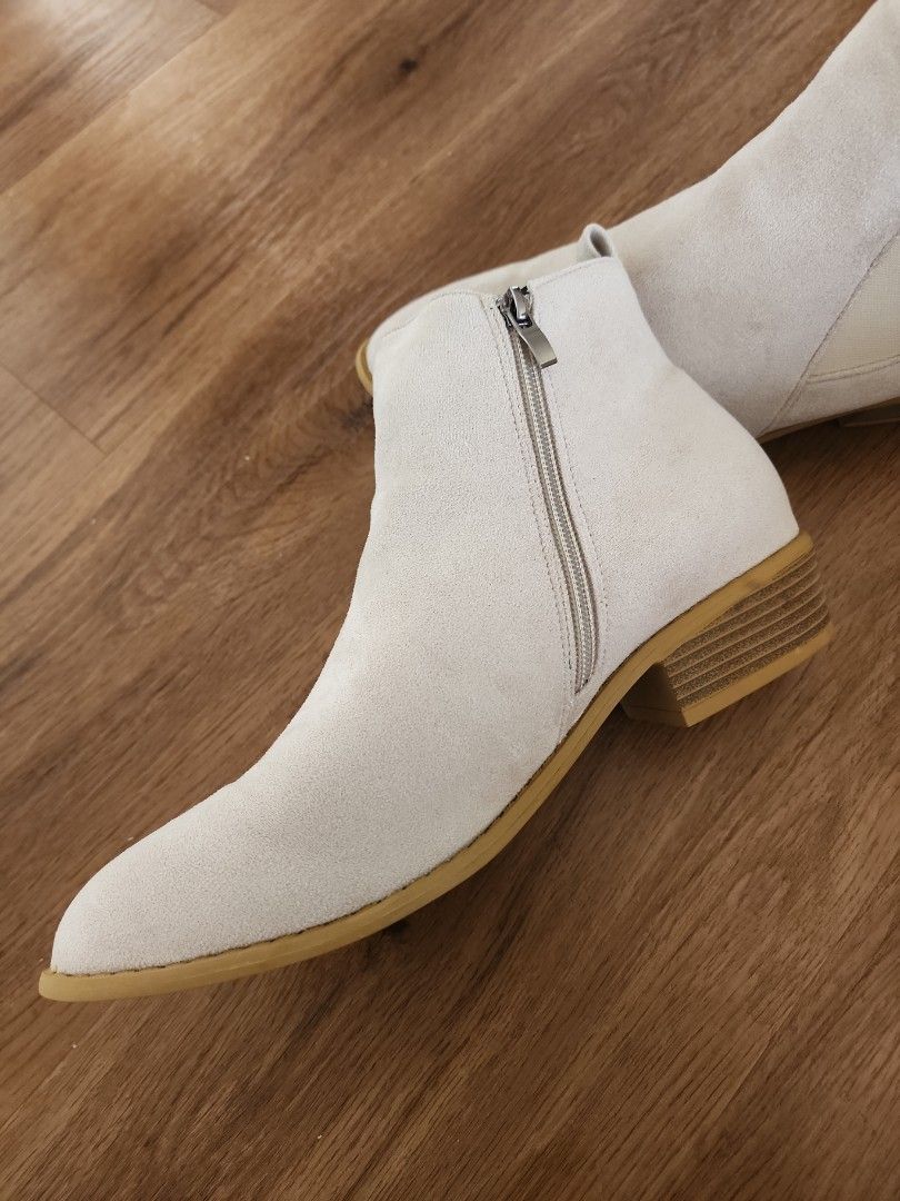 BRAND NEW Beige Nude Low Heel Ankle Boots Women s Fashion