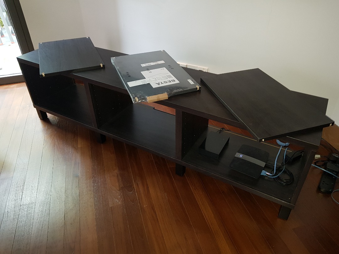 IKEA BESTA TV bench, blackbrown, 180x40x38 cm, 3 Shelves Included, TV