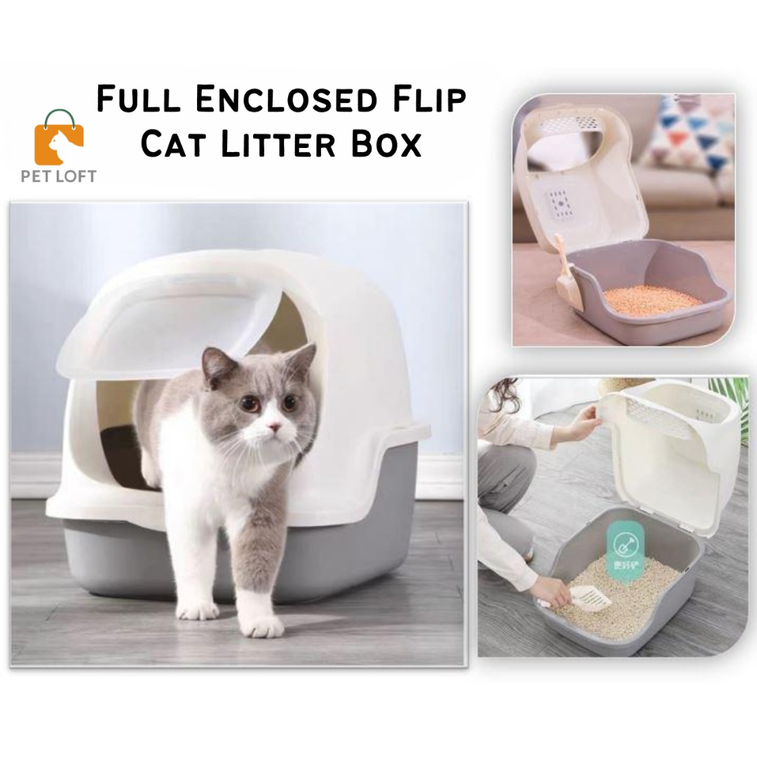 Cat Litter Box Full Enclosed Flip Cat Litter Box Grey Cat Toilet Cat