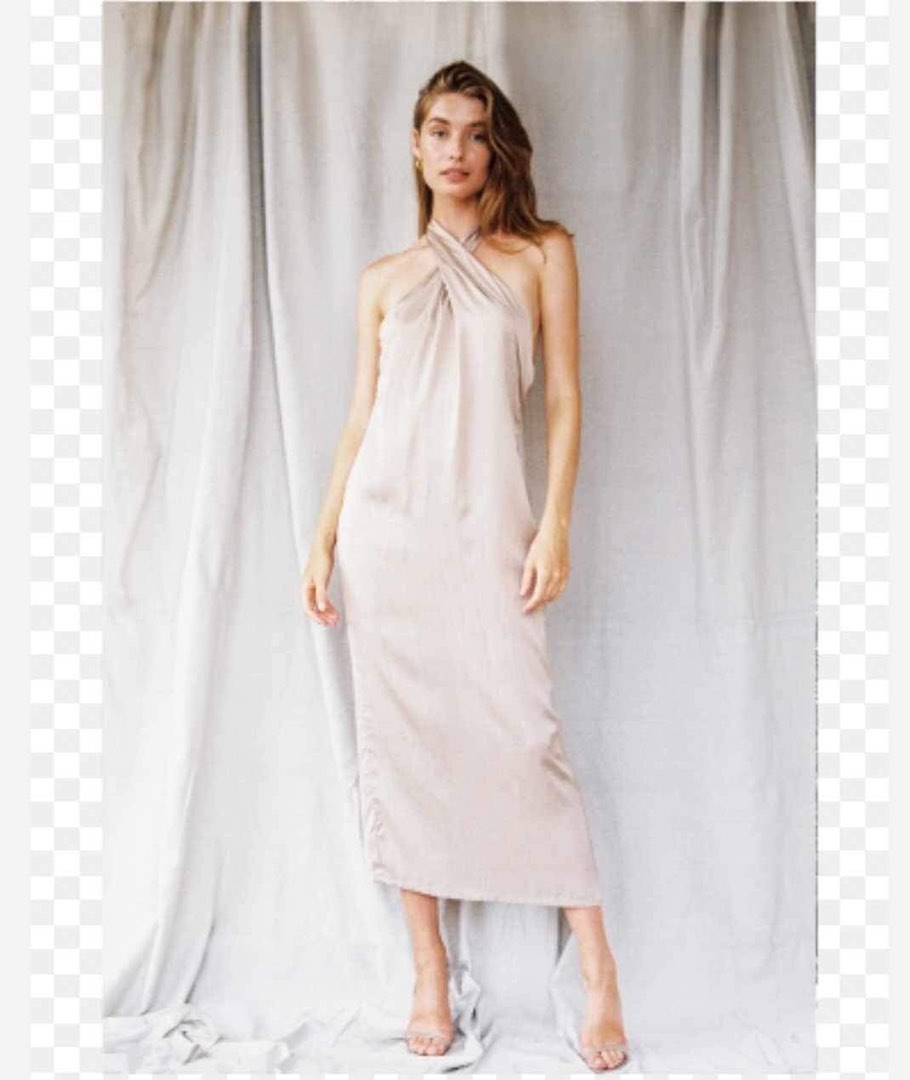 Sparkly Chain Link Cutout Draped Halter Midi Dress - Champagne