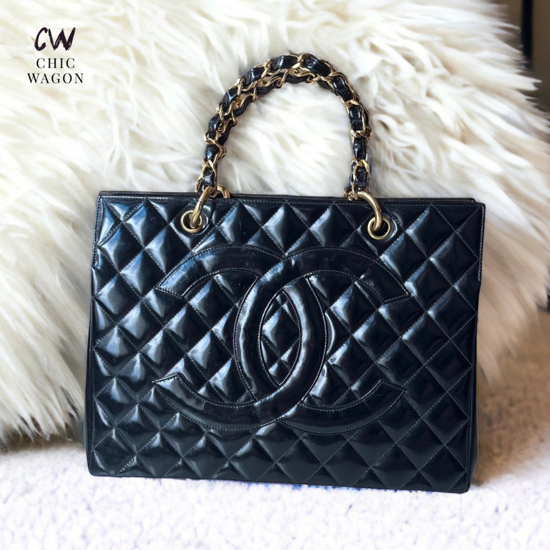 patent leather chanel handbag black