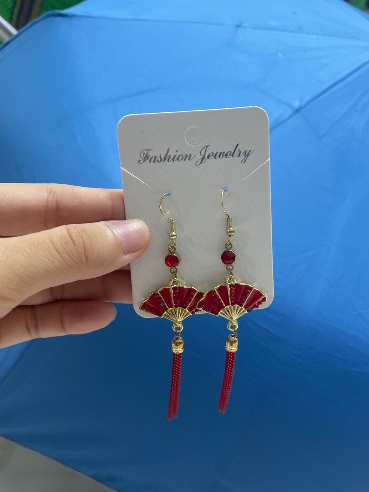 Chinese fan earrings hot sale