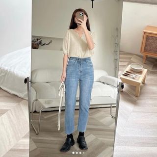 chuchustyle 自訂 高腰彈性小直筒褲