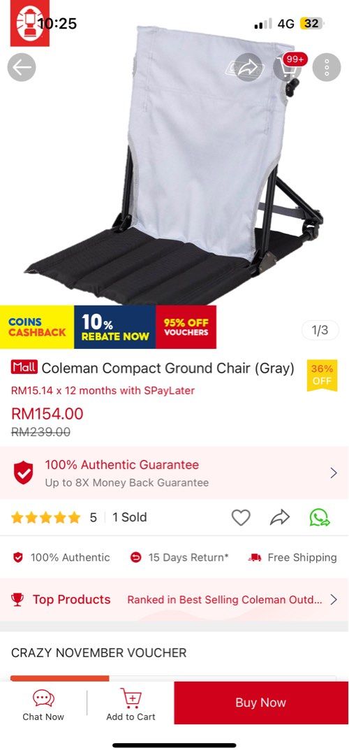 Coleman beach chair, Sports Equipment, Hiking & Camping on Carousell