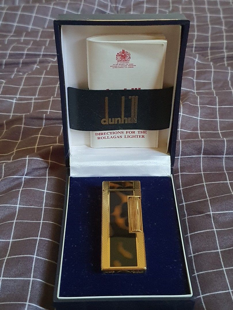 Preowned Vintage Dunhill Marbled Blue Lacquer & Gold Rollagas Lighter, Dunhill-23
