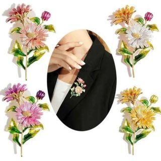 Enamel Daisy Brooch Pin.