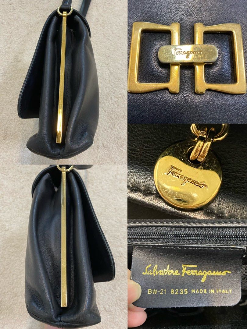 美炸❤️法國女子✨🇮🇹義大利製Salvatore Ferragamo黑色真皮雙馬蹄金