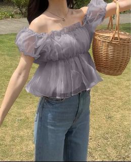 🇯🇵日本GRL正品，仙氣飄飄透膚2way上衣(灰色) ♡