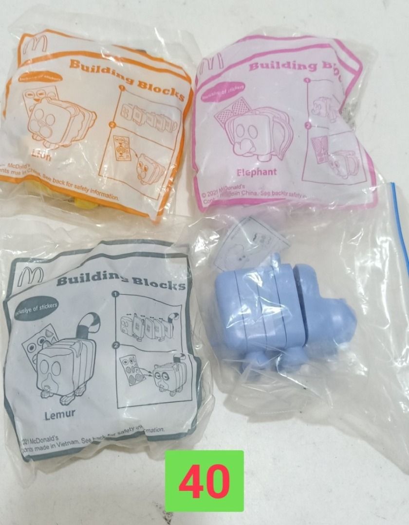 Happy meal mcd building blocks lion elephant lemur hippo figure animal ...