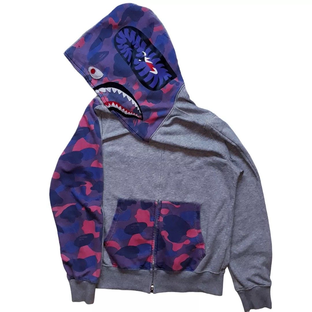 Hoodie Full Zipper BAPE Original Fesyen Pria Pakaian Atasan di