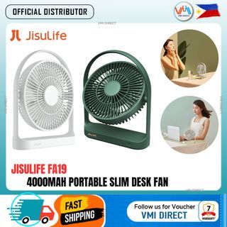 JISULIFE FA19 Ultra-thin Rotatable Desktop Fan 4000mAh Rechargeable Cordless Portable Desk Table USB ( Available in Green & White ) - VMI Direct