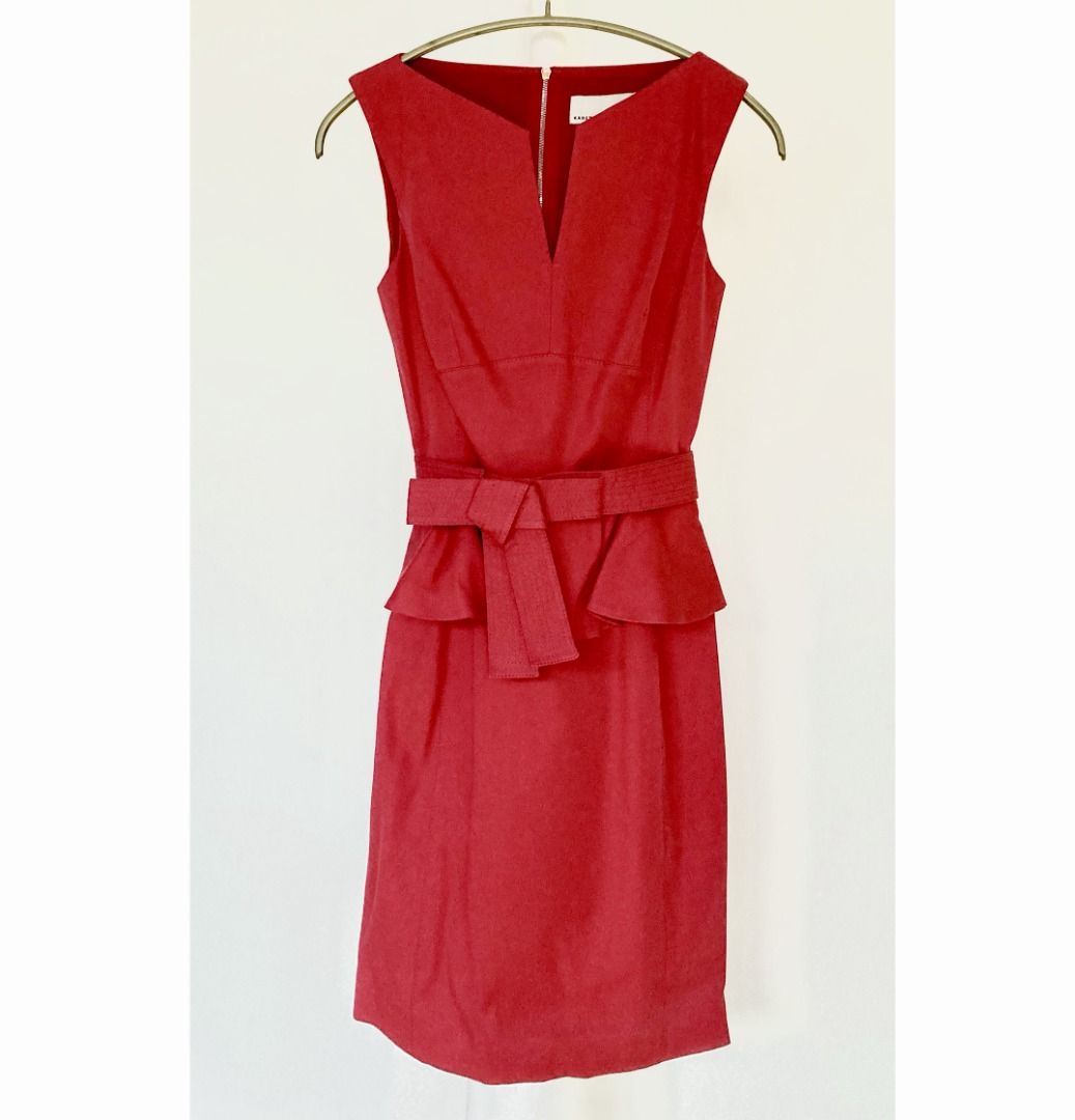 karen millen red peplum dress Red KarenMillen Crystal Embellished Peplum Bandeau Pencil Midi Dress