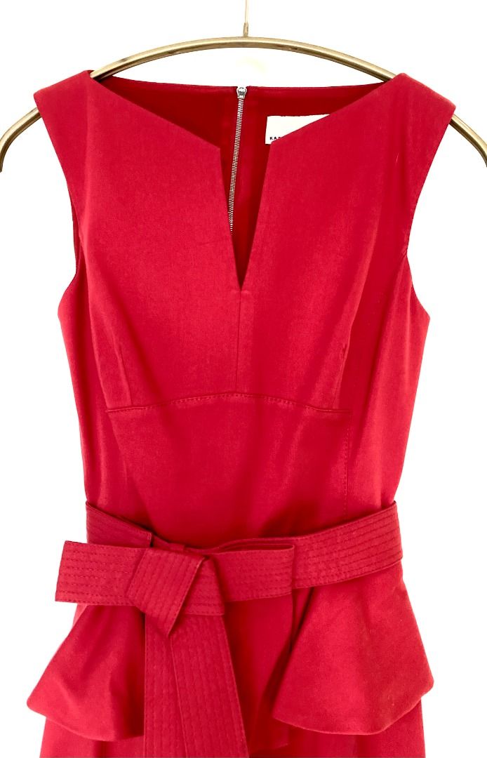 Karen Millen Red Peplum Cocktail Party Dress with Bow Belt