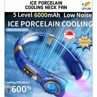 Local Deal Portable Ice Cooling Hanging Neck Fan LED Light Fashionable Rechargeable battery