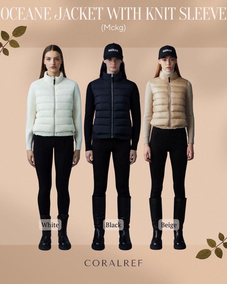 Mackage Oceane Jacket with Knit Sleeve in Beige White Black