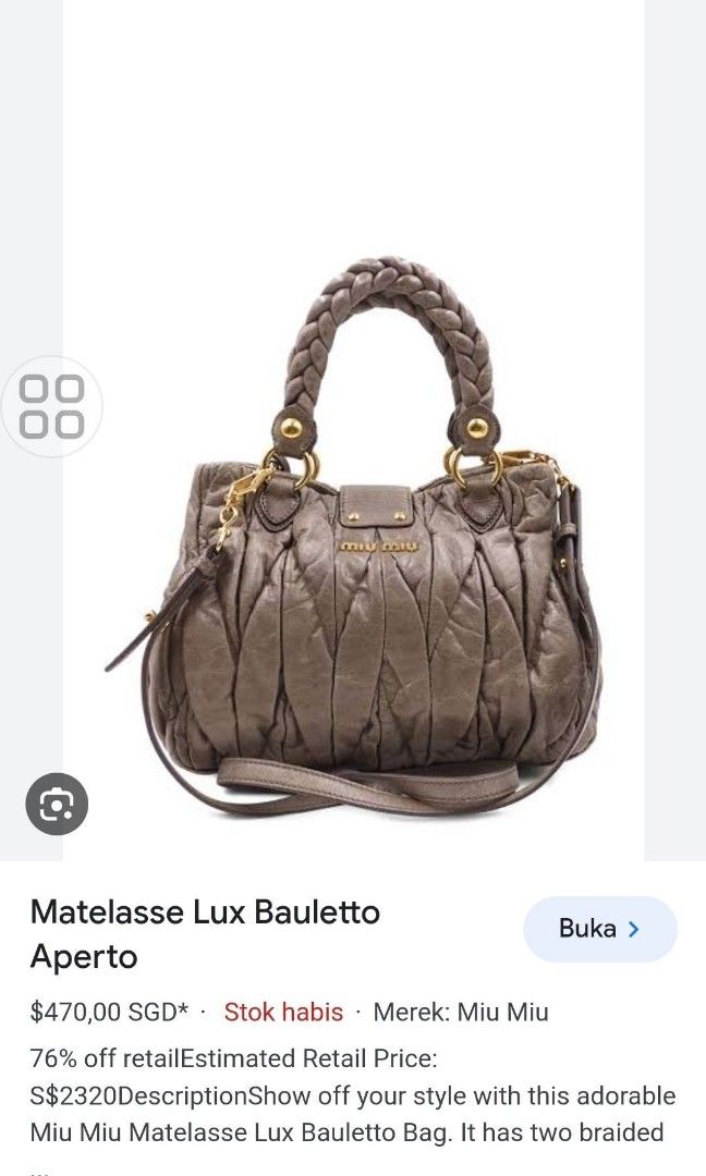 Authentic Miu Miu Matelasse Lux Bauletto Aperto Bag Tas Bahu