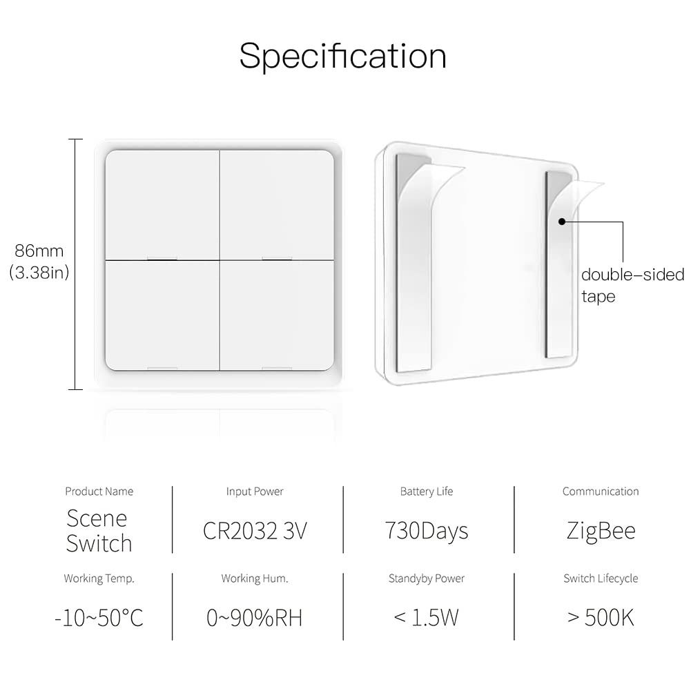 Amdohai Tuya ZigBee Wireless Smarts Scene Switch 4 Gang Scenario Switch 4 Road Slab Scene Keys Home Assistant Automation Compatible Home Siri Life