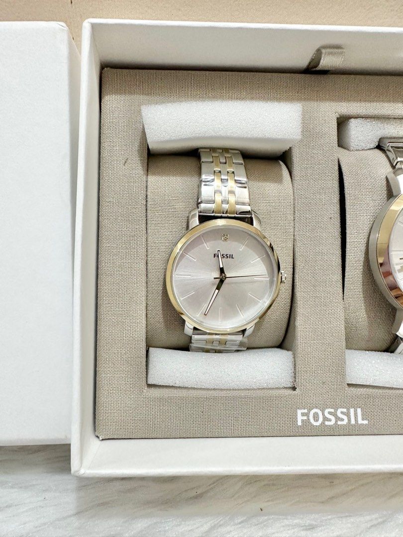 Original Fossil His and Her Lux Luther ThreeHand TwoTone Stainless