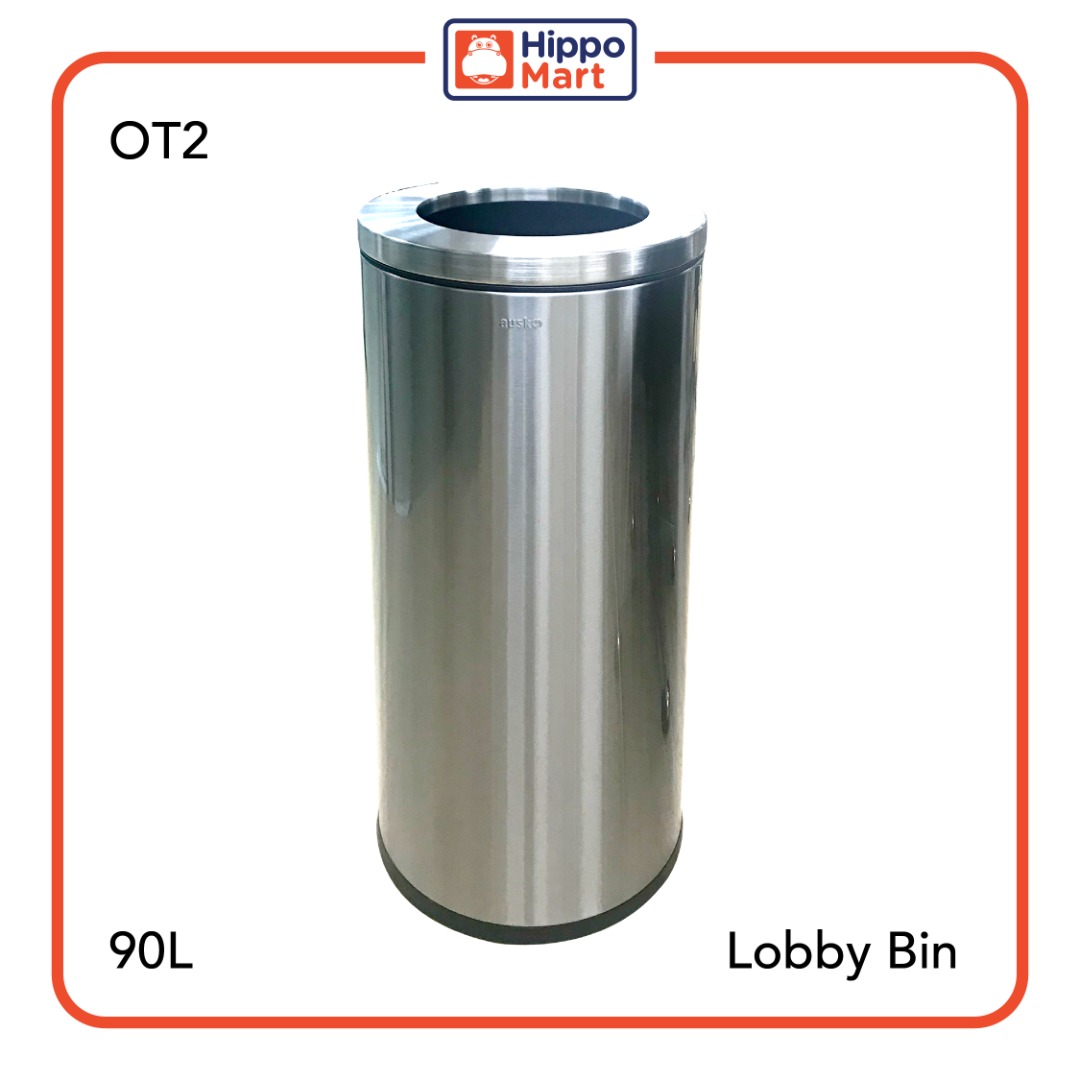 OT2 Lobby Bin, 90L, Silver, Black, Lobby Bin, Open Top Bin, Garbage Bin