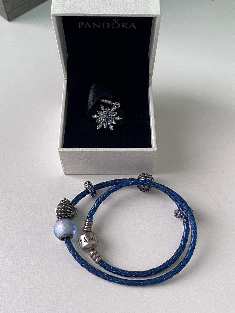 PANDORA Dark Blue Braided Double Leather Bracelet | REEDS Jewelers
