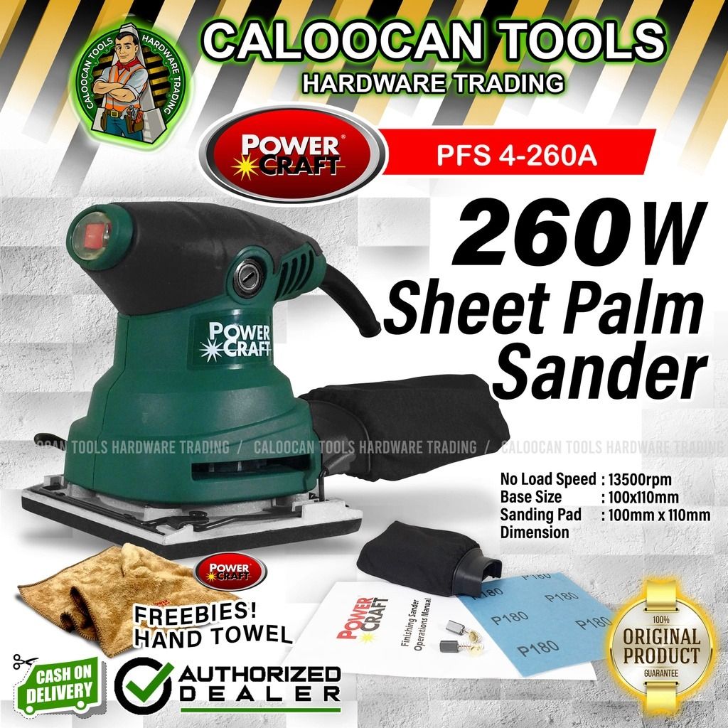 POWERCRAFT 260W 1/4 Sheet Palm Sander (PFS 4-260A) W/FREE Hand Towel ...