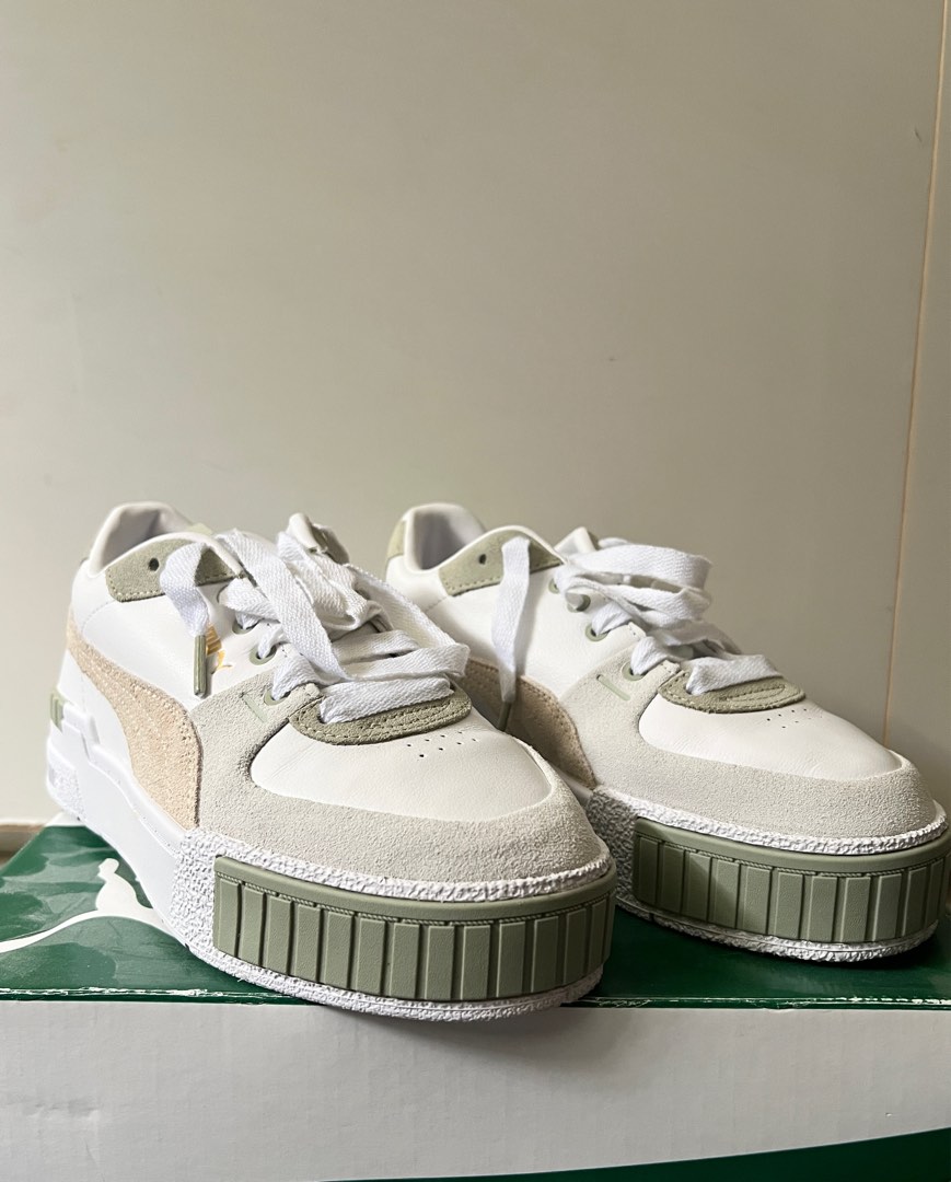 Puma Cali Sport sneakers in white and sage Women s Fashion