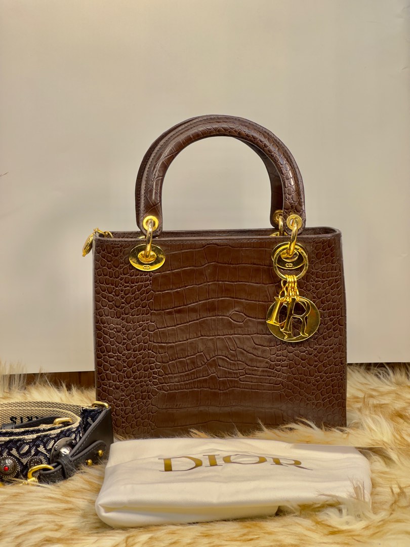 RARE LADY DIOR CROC 24CM ( GHW )caramel brown, Luxury, Bags & Wallets ...