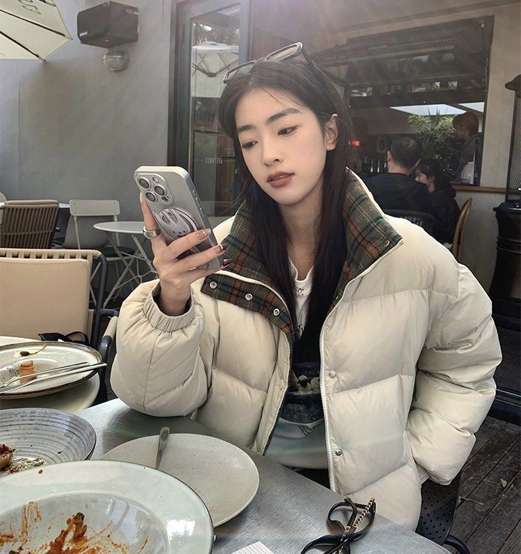 Rumiko Down Jacket with Checkered Inner