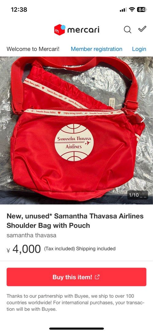 Authentic Samantha Thavasa Airlines Pink Nylon Men's Women's  Crossbody/Shoulder/Pouch/Picnic/Trip/Travel/Makeup/Diaper/Gym/Sport/School/Student/Kid/Gi...