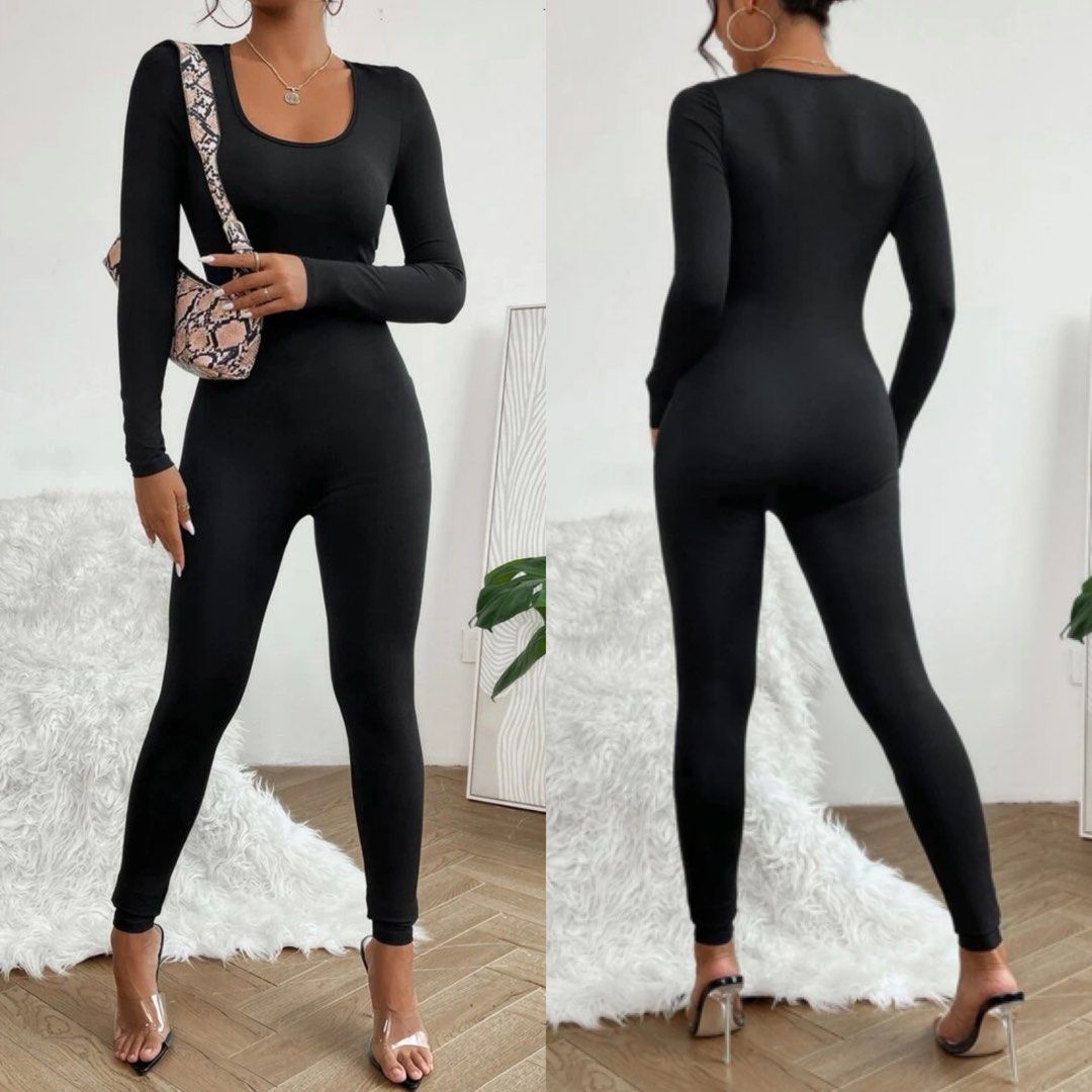 Sexy Women Tights Body Suit Yoga Costumes Black Spandex Catsuit