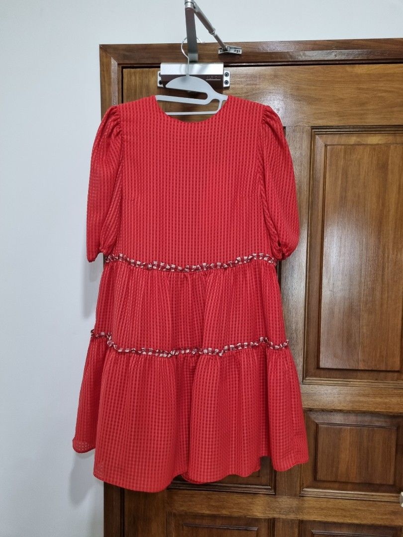 Shrimps Seersucker red dress UK8