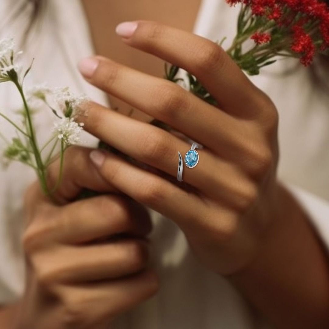 White gold ring blue stone cheap