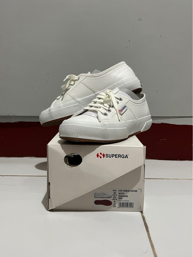 Superga 2750 Tumbled Leather White Sneakers