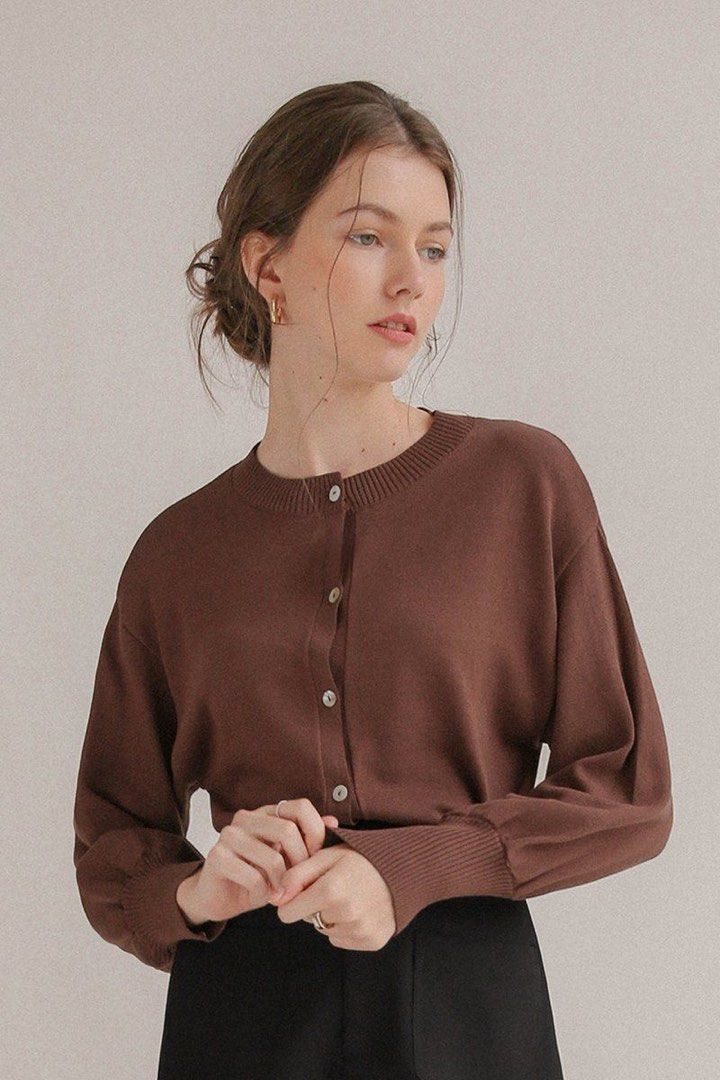 TWL Bridget Crop Cardigan Chocolate Women s Fashion Coats