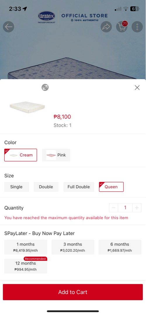 Rush! Uratex 6inch Queen Size Foam Quilted Mattress Plaridel Bulacan