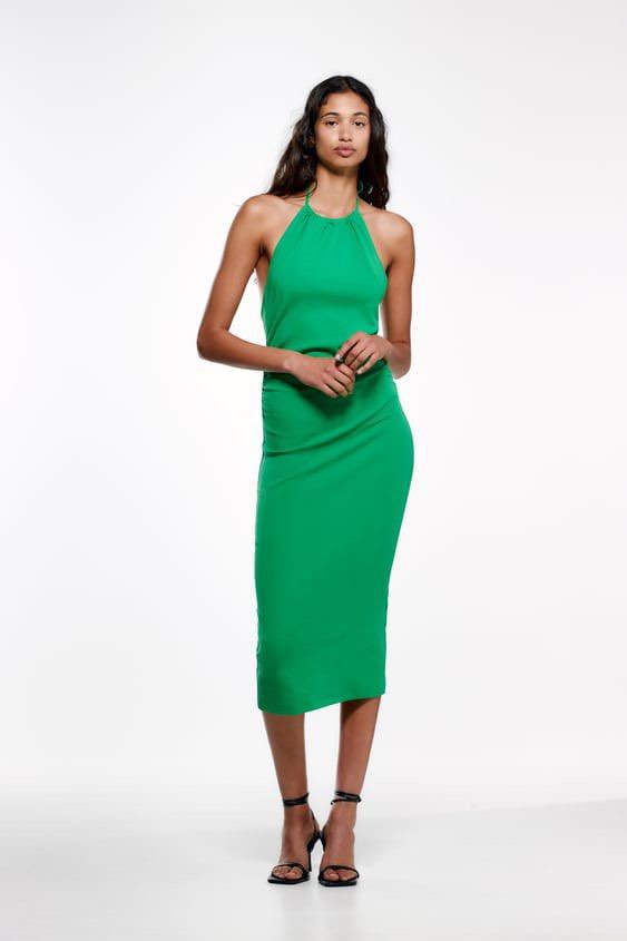 Zara green bodycon dress 2025